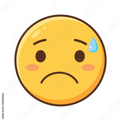 Sad and worried yellow emoji face with sweat droplet
