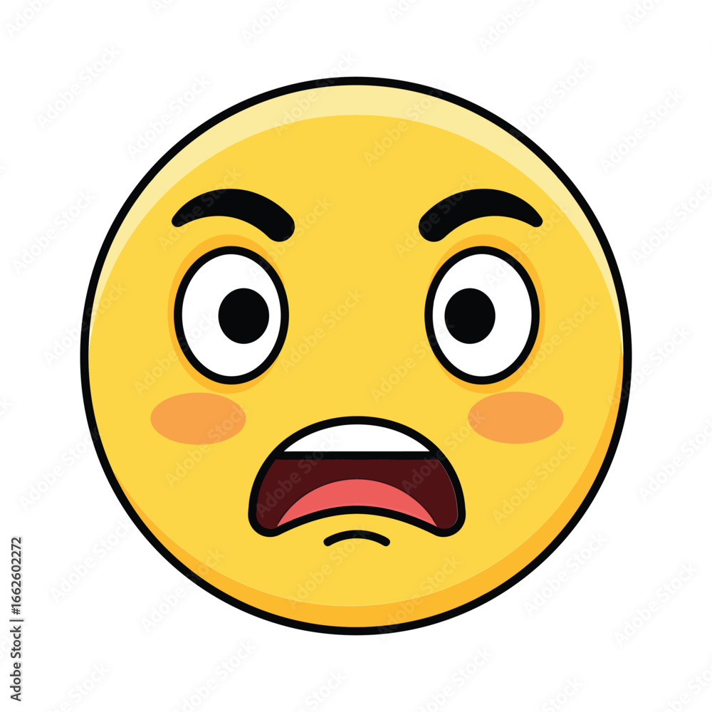 Fototapeta premium Shocked emoji face, conveying surprise, astonishment, and fear with wide open eyes and mouth