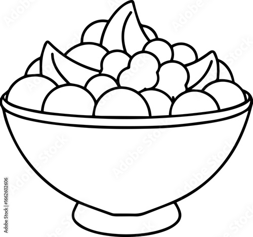bowl of frozen fruit outline vector illustration line art