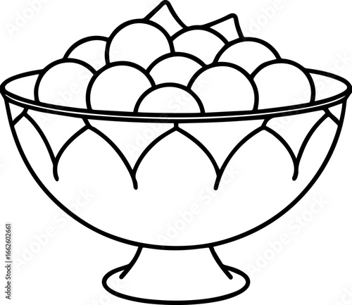 bowl of frozen fruit outline vector illustration line art