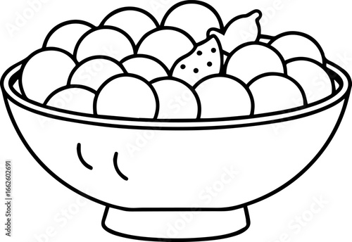 bowl of frozen fruit outline vector illustration line art