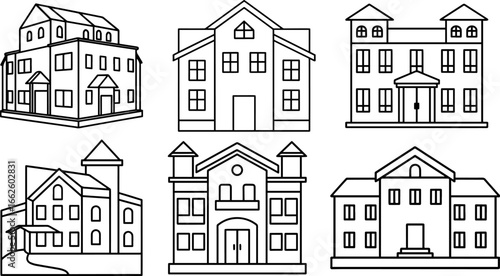 Set of hostel outline vector illustration line art