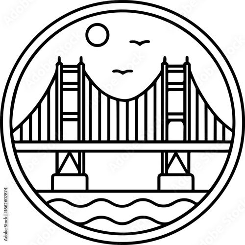 golden gate bridge outline vector illustration line art