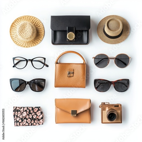 Flat lay of various fashion accessories