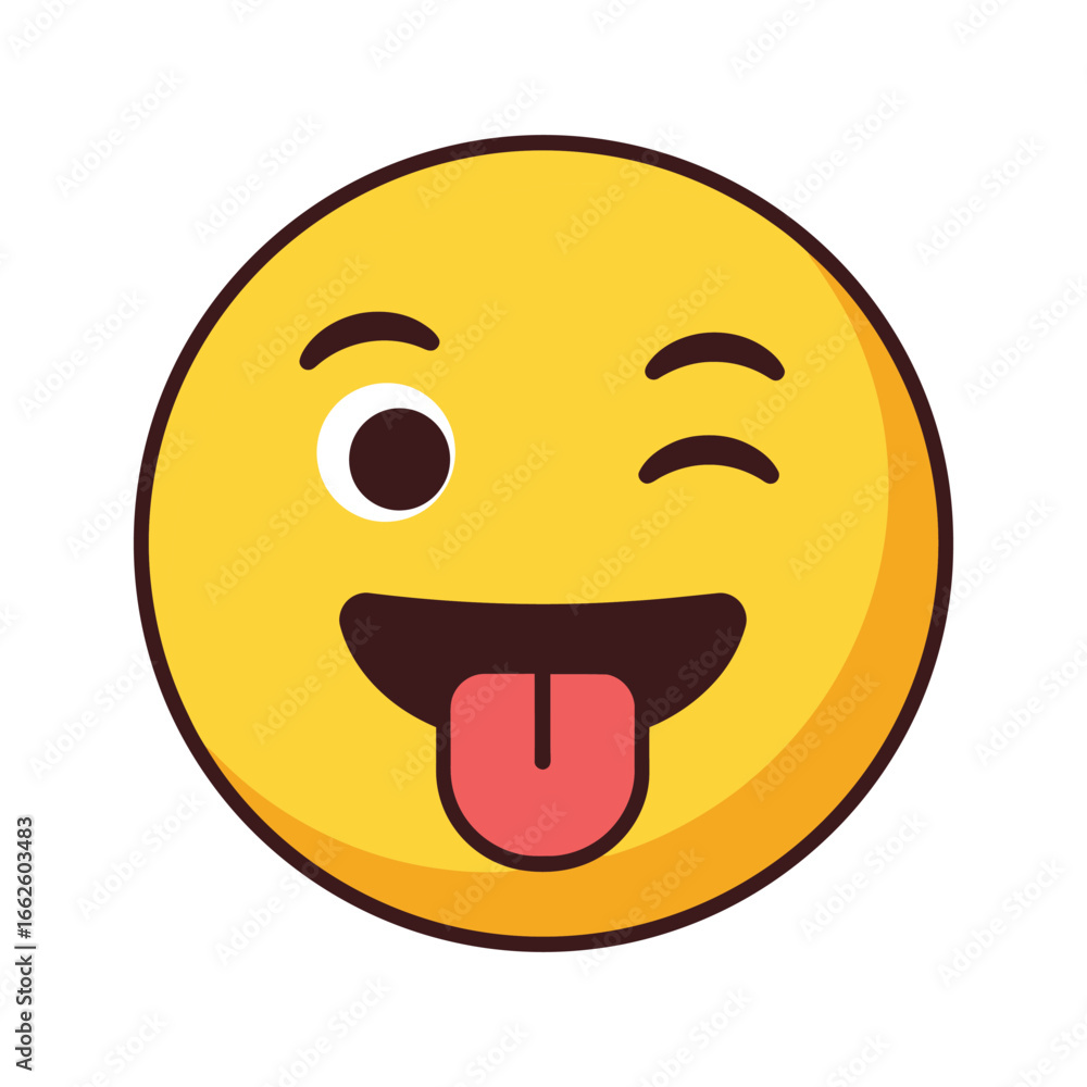 Fototapeta premium Winking face emoji with tongue sticking out, conveying playfulness, mischief, and a cheeky, fun emotion, a cheerful symbol for online communication