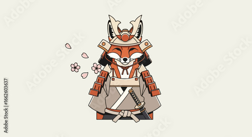 Japanese samurai fox with sword and armor illustration