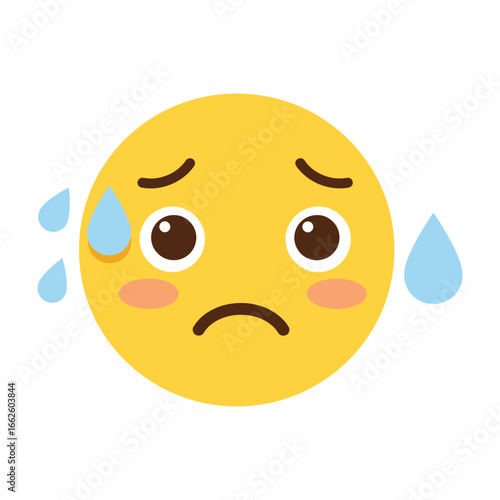 Worried and anxious emoji face with sweat droplets, , conveying stress and discomfort