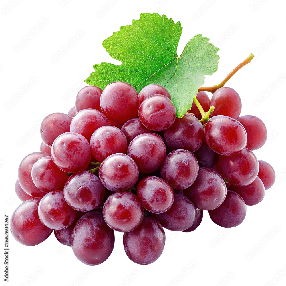 Fototapeta premium red grapes with leaf - isolated on black