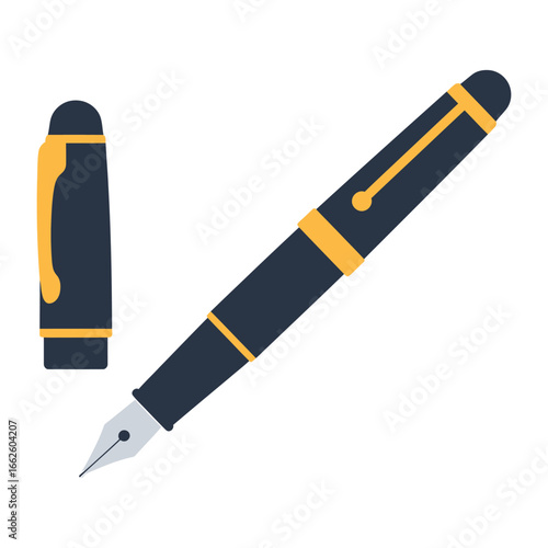 Elegant black fountain pen with gold accents, isolated on a, symbolizing writing and communication
