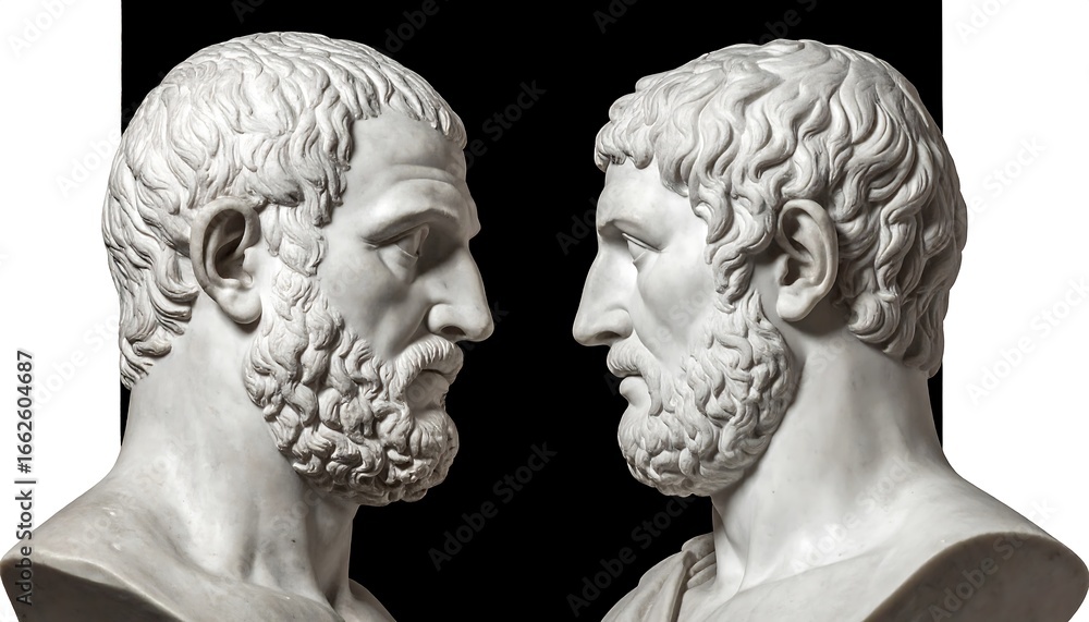 Obraz premium Two antique busts facing each other