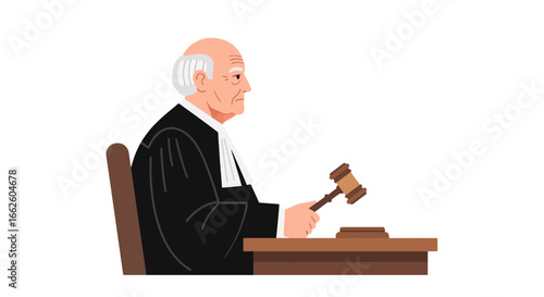 Illustration of a Judge in Court with a Gavel, Symbolizing Legal Authority and Justice System. Suitable for Legal Education and Advocacy Materials