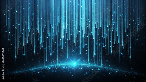 Abstract blue light streaks falling from above with glowing effect