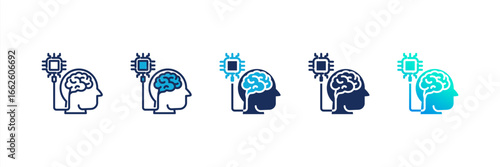 Brain Computer Interface icon set multiple style collection