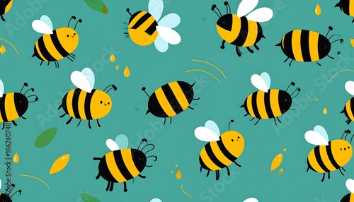 Cartoon Bees Seamless Pattern