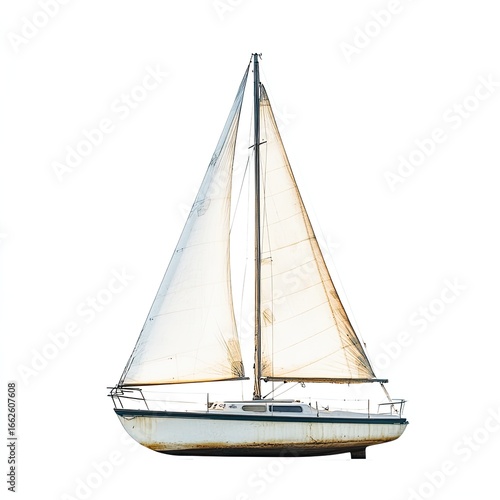 White sailboat with a large sail against a white background