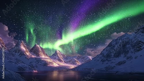 Stunning Aurora Borealis Over Snowy Mountain Landscape