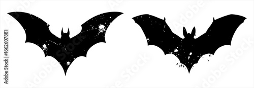 Two grunge Halloween bat silhouettes isolated on a white background