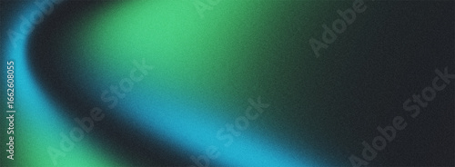 Dark abstract grainy gradient background in green blue black tones, glowing texture with smooth fluid design