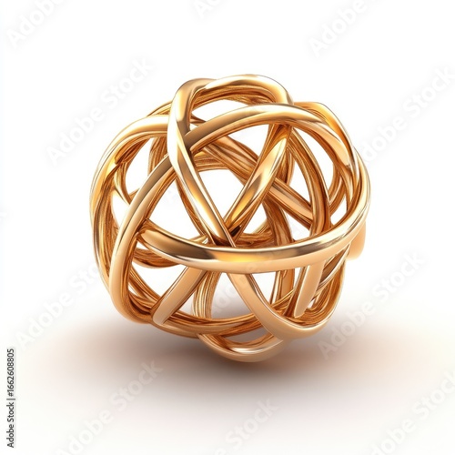 Golden, intricate, interwoven rings form a sphere