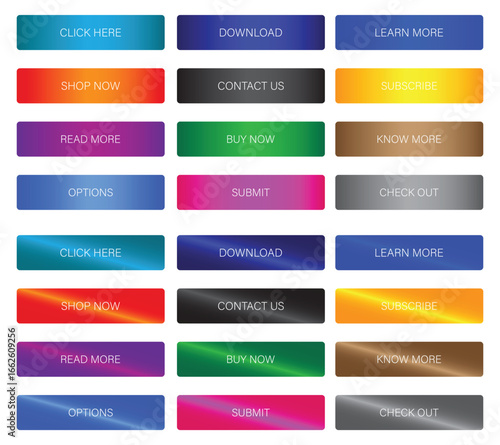 Call to action buttons set with various actions like click, shop, download, and subscribe.