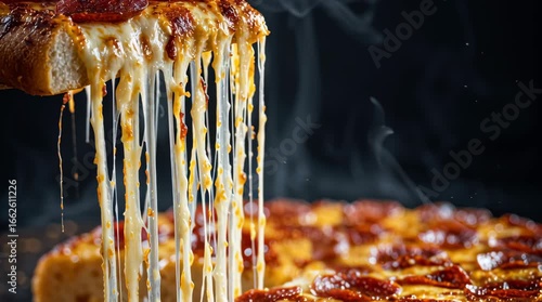 Hot Pepperoni Pizza Slice with Stretching Melted Cheese