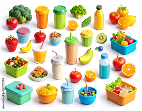 Vibrant assortment of fresh produce and healthy prepared foods promoting a balanced and nutritious diet