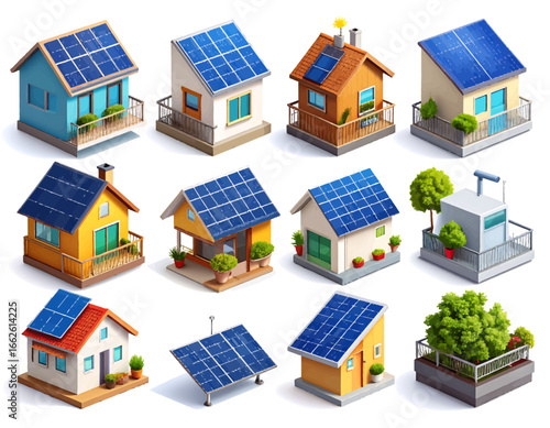 Diverse Residential Buildings with Rooftop Solar Panels, Showcasing Sustainable Energy and Eco-Friendly Living Concepts