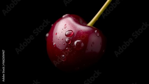 Wallpaper Mural Close-up of a single ripe cherry with water droplets on dark background. Torontodigital.ca