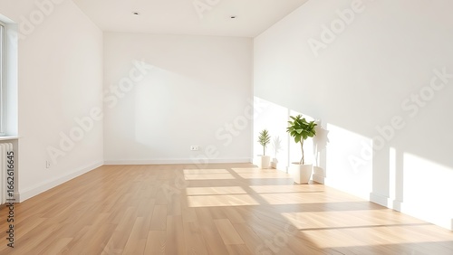 Wallpaper Mural Minimalist living room with wooden floors and white walls, embodying clean modern design. Torontodigital.ca
