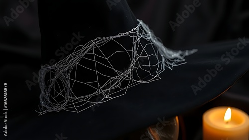 Wallpaper Mural A mysterious black witch hat with silver cobweb details, evoking an elegant Halloween atmosphere. Torontodigital.ca
