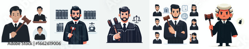 Judge Vector Illustration Set – Courtroom Law, Justice System, and Legal Profession Concept