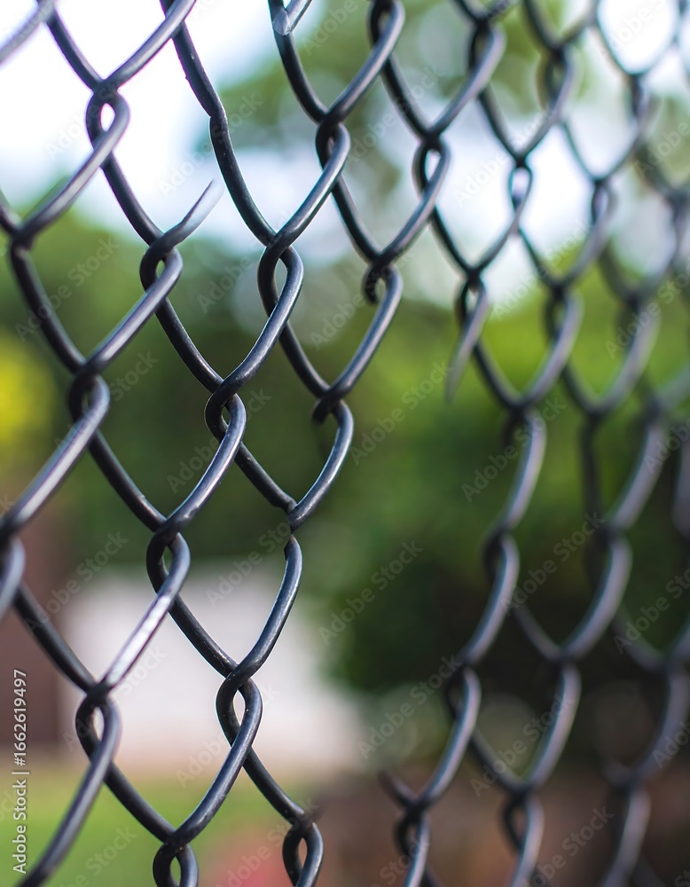 Naklejka premium Chain-link Fence Close-up, Outdoor Setting