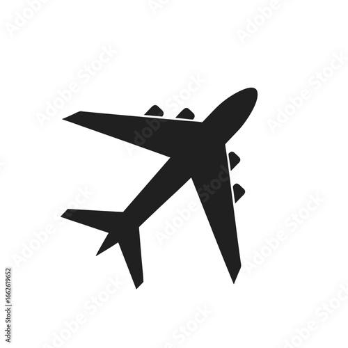 "Airplane Icon – Silhouette of Aircraft Symbolizing Travel, Aviation, Transportation, and Global Connectivity – Flat Vector for Travel Apps, Airline Branding, Logistics Platforms, and Tourism Content"