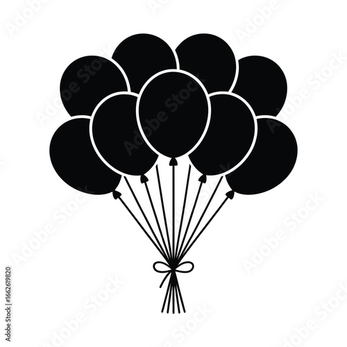 Bunch of black balloons tied with a ribbon on a white background