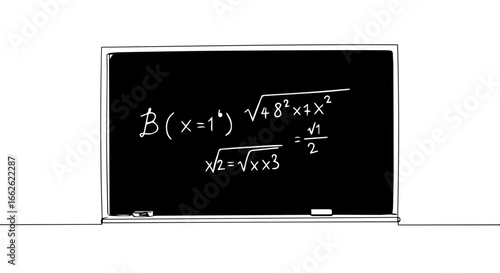 Mathematical equations on blackboard in the classroom.