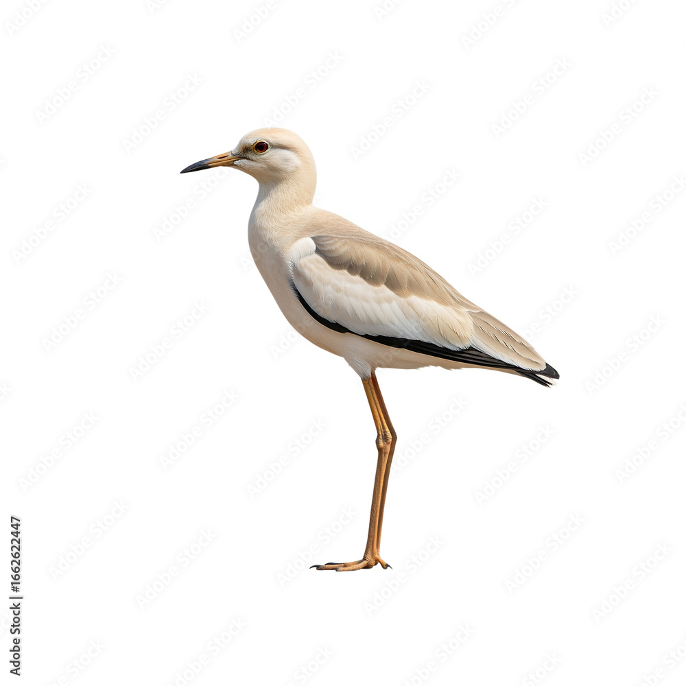 Obraz premium Cream colored wading bird with long legs and dark wing markings isolated on a transparent background