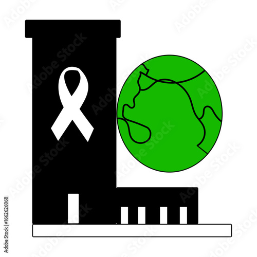 Global Awareness Ribbon with Earth and Support Symbol