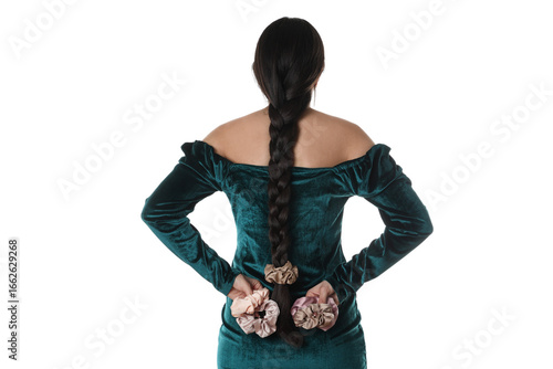 Woman with pigtail and silk...