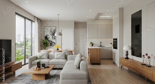 Modern Open-Concept Living and Dining Area with Kitchen in a Bright  Contemporary Home