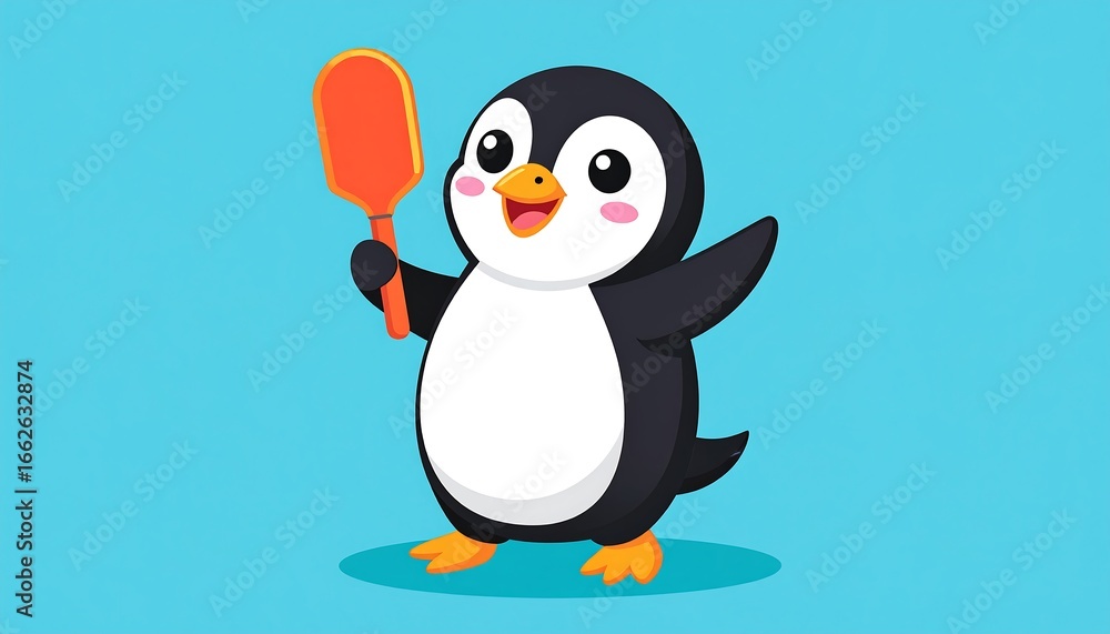 Obraz premium Cute penguin with a paddle