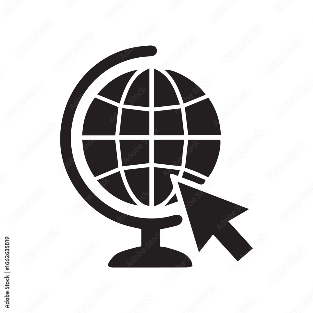 A simple black globe icon, showing continents in silhouette. The design is minimalistic with a white background, suitable for education, travel, or global business themes. A simple black globe icon, showing continents in silhouette. The design is minimalistic with a white background, suitable for education, travel, or global business themes.