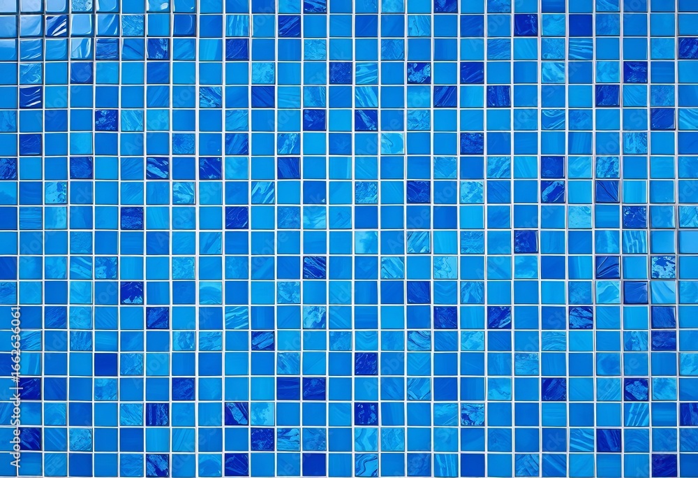 Fototapeta premium A wall covered in various shades of blue tiles, creating a textured background, interior design, wall