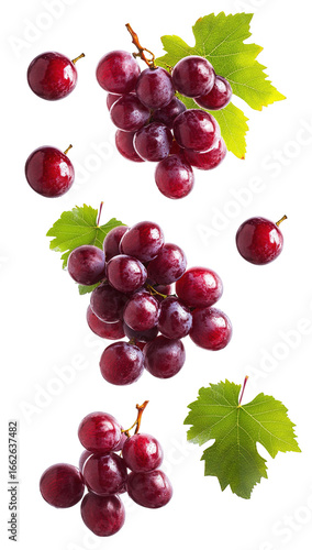 red grapes with leaf - isolated on black
