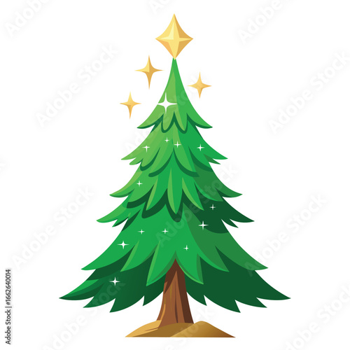 A lustrous evergreen tree sparkling magnificently, isolated on a clean background.