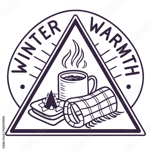 An isolated badge design featuring a cozy winter warmth theme.