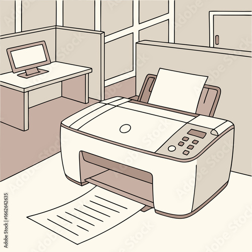 Beige Office Printer Illustration