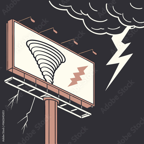 Billboard with Tornado and Lightning Illustration