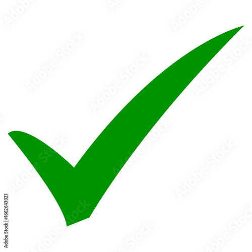 Simple green checkmark icon design on transparent background. 