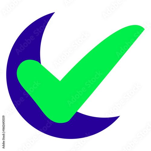 Green checkmark flat style icon with transparent background. 