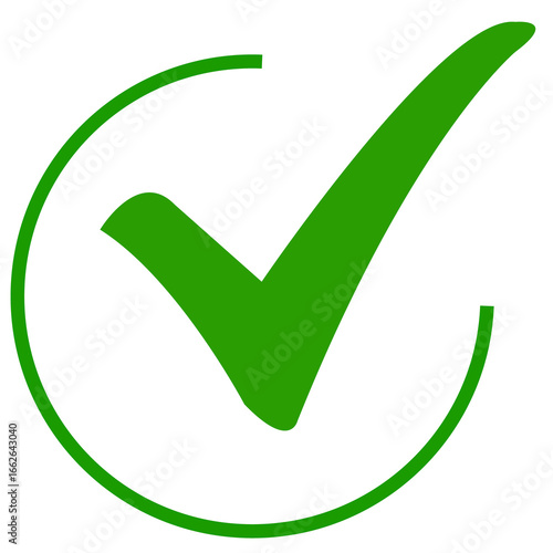 Modern green checkmark icon illustration on transparent background. 